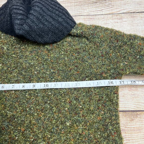 Cynthia Rowley Green Speckled Turtleneck Sweater Small Charcoal Trim Cozy - Picture 5 of 11